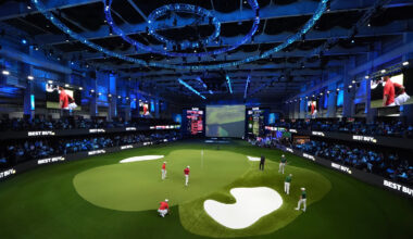 Fans watch play during a match of the TMRW Golf League (TGL) between Jupiter Links Golf Club and Boston Common Golf in Palm Beach Gardens, Florida, on Jan. 27, 2025. [AP/YONHAP]