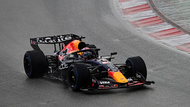 Max Verstappen of the Netherlands driving the (3) Oracle Red Bull Racing RB22 on track during day two of F1 Shakedown at Circuit de Catalunya on January 27, 2026 in Montmelo, Spain. (Photo by Rudy Carezzevoli/Getty Images)