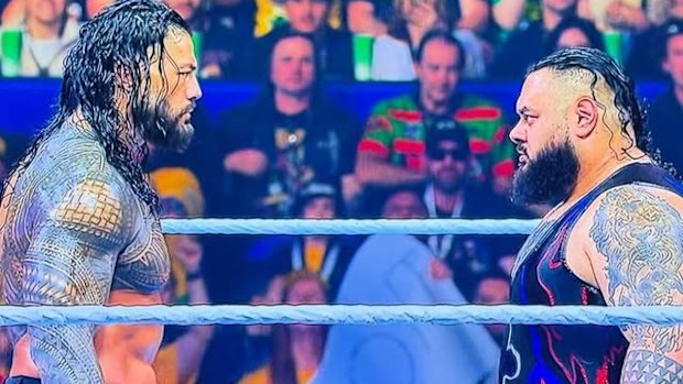 A Souths fan watches the wrestling at the WWE Crown Jewell in Perth.