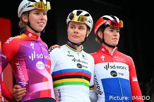 Lorena Wiebes, Lotte Kopecky, and Demi Vollering