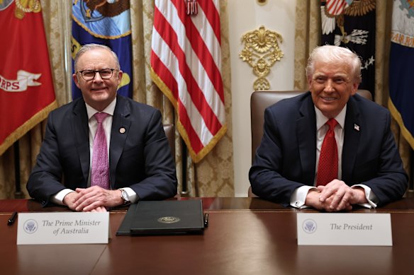 Anthony Albanese and Donald Trump in Washington on October 20.