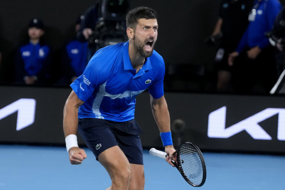 Novak Djokovic after defeating Carlos Alcaraz in the quarter-finals at the 2025 Australian Open.