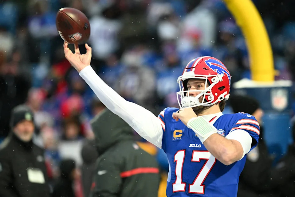 Josh Allen (17) warms up before the game against the New York Jets (IMAGN IMAGES via Reuters Connect)
