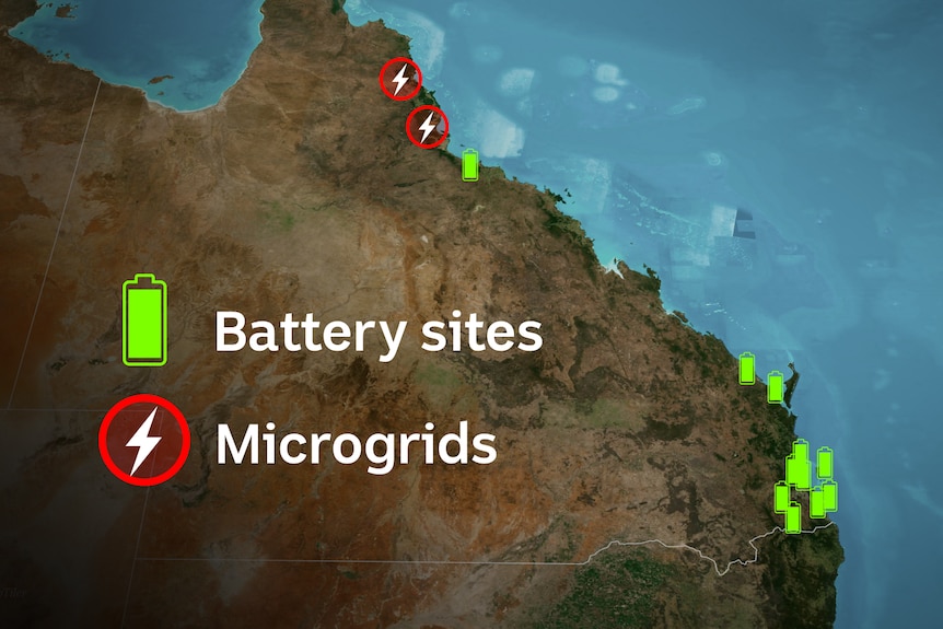 map showing battery sites and microgrids