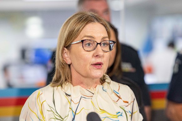 Premier Jacinta Allan speaks at the State Control Centre on Saturday morning.