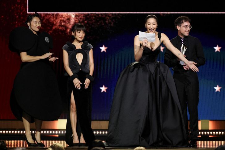 Ejae and Mark Sonnenblick accept the Best Song Award for 'Golden' in the film 'KPop Demon Hunters' at the 31st Annual Critics Choice Awards in Santa Monica, California, U.S., Jan. 4. Reuters-Yonhap