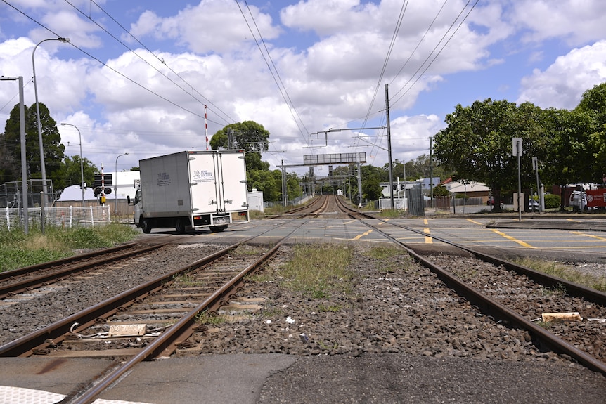 A railway crossing at a road.