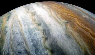 Image of Jupiter's atmosphere and clouds by NASA's Juno spacecraft. (Credit: NASA / JPL-Caltech / SwRI / MSSS / Kevin M. Gill)