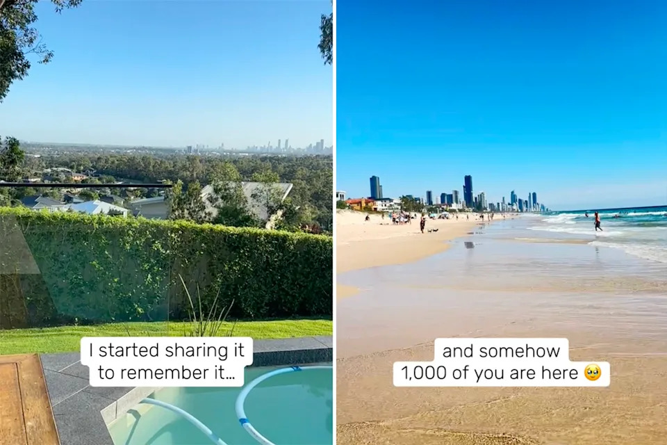 Left: The view from MJ's new home on the Gold Coast. Right: A Gold Coast beach with high rise buildings in the background