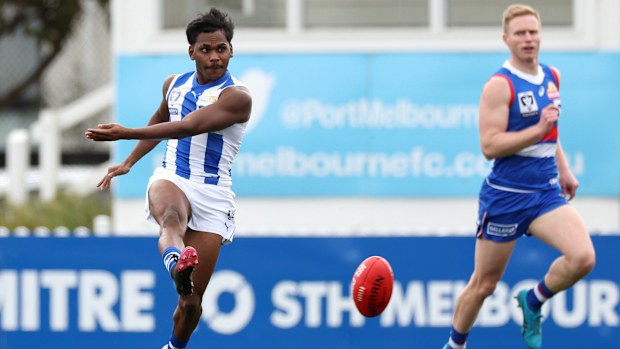 Phoenix Spicer of the Kangaroos in action during the VFL.