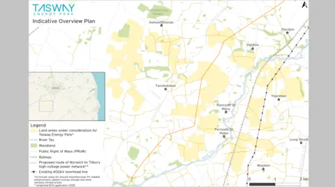 Aukera We can see map of part of south Norfolk, including Tacolneston and Long Stratton. Some parts are highlighted yellow, to show where intended developments would be