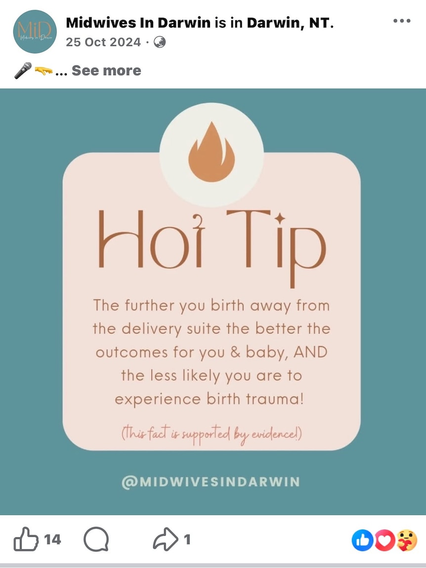 A social media post from Midwives in Darwin.