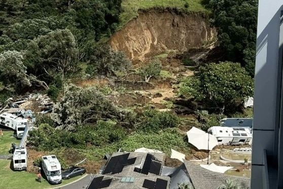 A landslide that pushed several vehicles