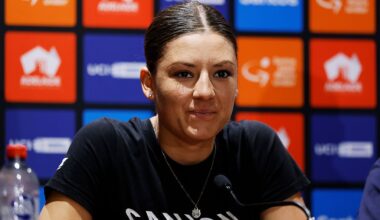 ADELAIDE, AUSTRALIA - JANUARY 16: Chloe Dygert of the United States and Team CANYON//SRAM Zondacrypto during the 26th Santos Tour Down Under 2026, Press Conference on January 16, 2026 in Adelaide, Australia. (Photo by Con Chronis/Getty Images)
