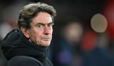 Tottenham Hotspur's Danish head coach Thomas Frank reacts ahead of the English Premier League football match between Bournemouth and Tottenham Hotspur at the Vitality Stadium in Bournemouth, southern England on January 7, 2026. (Photo by Glyn KIRK / AFP) / RESTRICTED TO EDITORIAL USE. No use with unauthorised audio, video, data, fixture lists, club/league logos or 'live' services. Online in-match use limited to 120 images. An additional 40 images may be used in extra time. No video emulation. Social media in-match use limited to 120 images. An additional 40 images may be used in extra time. No use in betting publications, games or single club/league/player publications. /