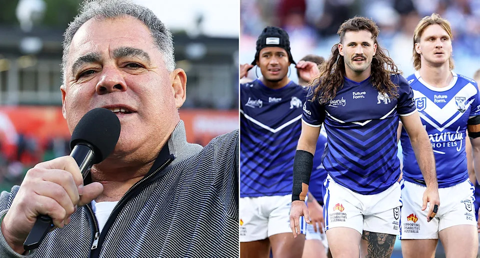 Mal Meninga's (L) Perth Bears have landed their most experienced recruit to date after signing Bulldogs star Josh Curran (right, centre) on a three-year deal from 2027. Pic: Getty
