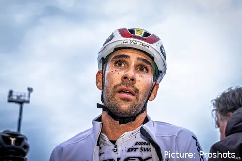 Felipe Orts looking in pain after a cyclocross race