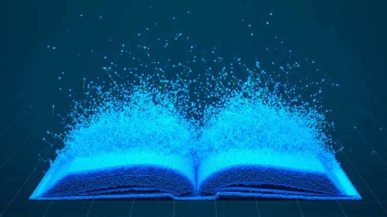 Digital image of a book that appears to be digitally dissolving.