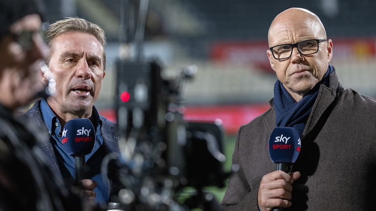 Former All Blacks and Sky Sport commentators Justin Marshall, left, and Jeff Wilson.