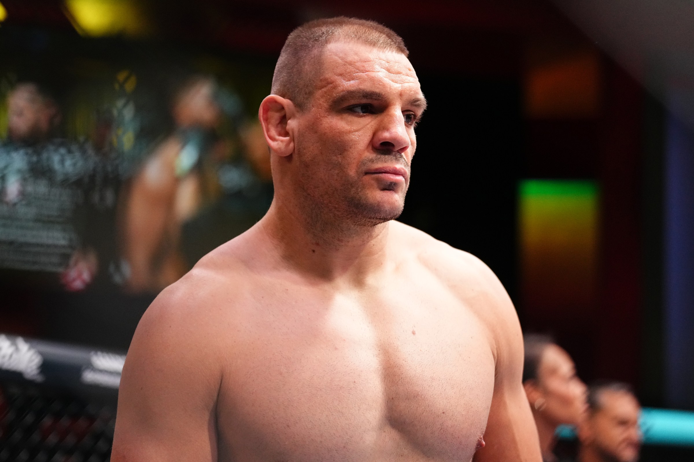 LAS VEGAS, NEVADA - NOVEMBER 01: Ante Delija of Croatia prepares to face Waldo Cortes Acosta of the Dominican Republic in a heavyweight fight during the UFC Fight Night event at UFC APEX on November 01, 2025 in Las Vegas, Nevada. (Photo by Chris Unger/Zuffa LLC)