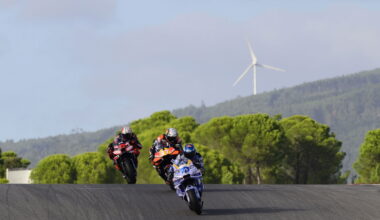 Alex Marquez leads Pedro Acosta, Marco Bezzecchi, 2025 MotoGP Portuguese Grand Prix, Sprint. Credit: Gold and Goose.