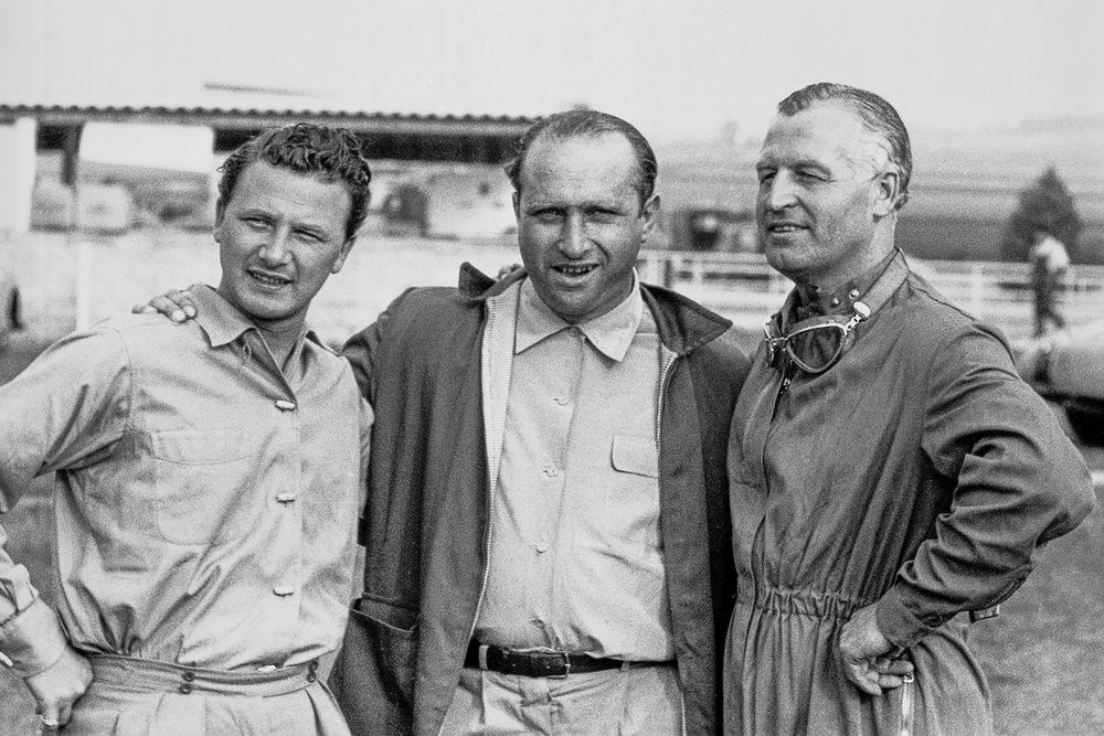 Hans Herrmann, Juan Manuel Fangio and Karl Kling, Mercedes