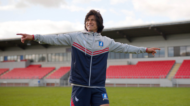 Dani Rojas smiling ear to ear during AFC Richmond practice in Ted Lasso