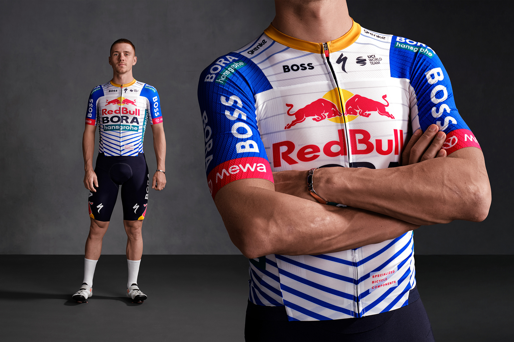 Remco studio and lifestyle shots of the new 2026 Red Bull cycling kit