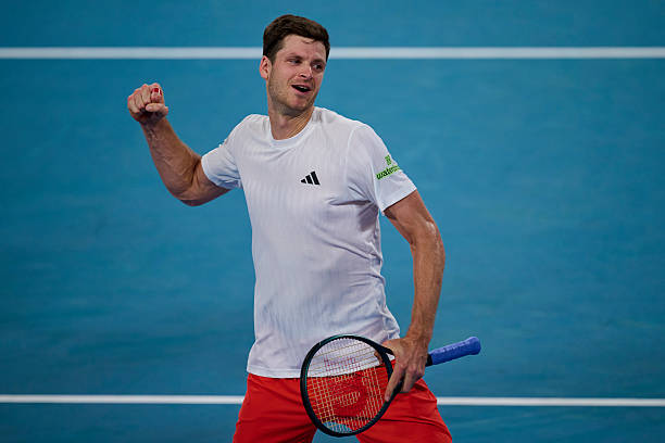 Hurkacz celebrates his victory over Wawrinka in the United Cup 2026. Source: Getty