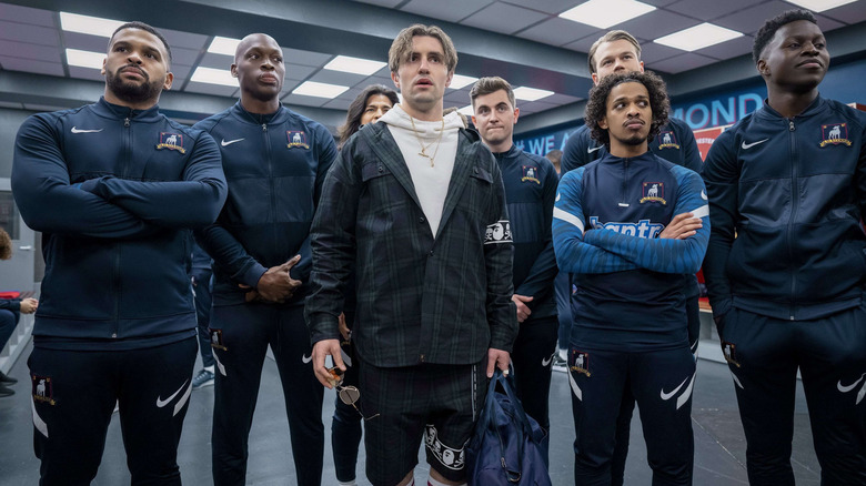 Jamie Tartt and the AFC Richmond squad in the locker room in Ted Lasso