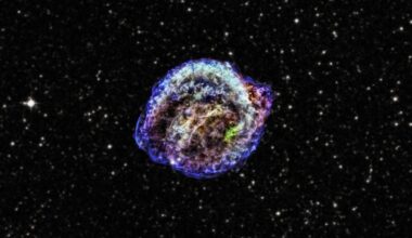 Chandra image of Kepler's Supernova, with colors representing the different levels of X-ray energy in the expelled debris. Credit: NASA
