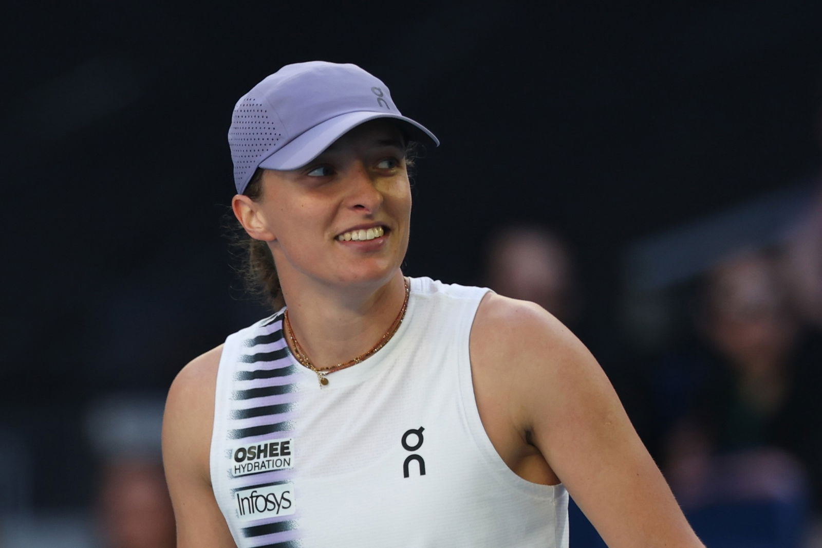  Iga Swiatek of Poland reacts the Women's Singles Second Round against Marie Bouzkova of the Czech Republic during day five of the 2026 Australian Open at Melbourne Park on January 22, 2026 in Melbourne, Australia.