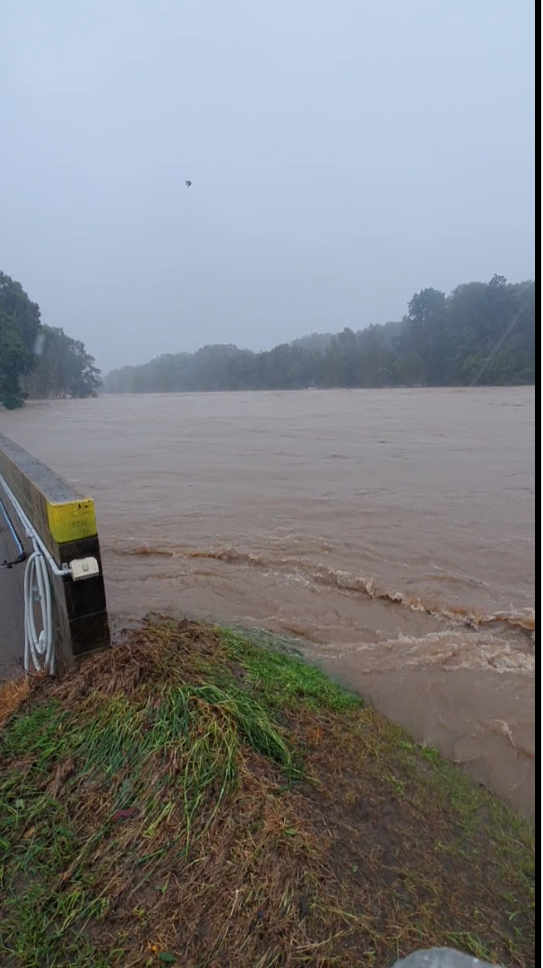A vertical photo of muddy brown water.