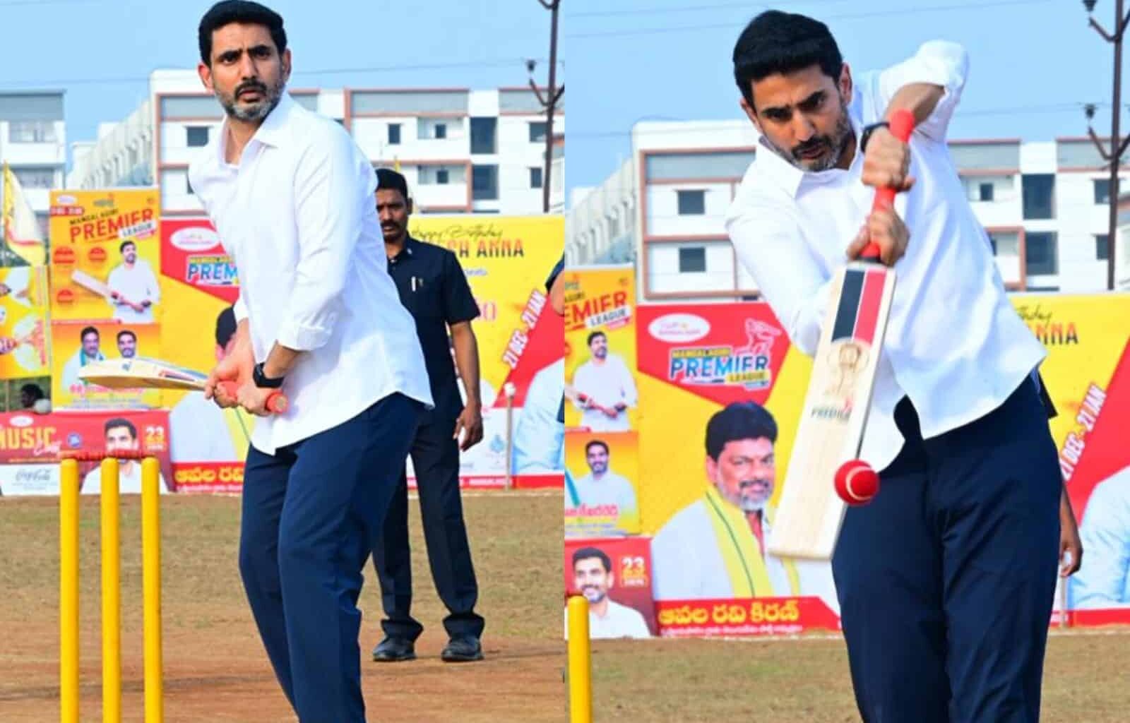 Nara Lokesh Turns Batsman @ Mangalagiri