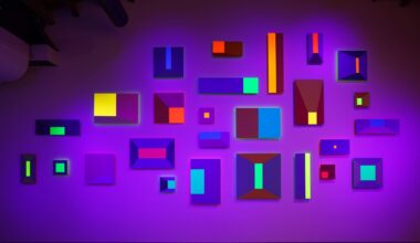 colorful rectangular shapes on a glowing purple backdrop by Luftwerk