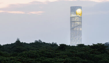 SCUT punctuates vast mangrove forest in china with perforated lunar tower