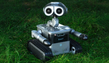 mobile robot with track wheels monitors open windows at home