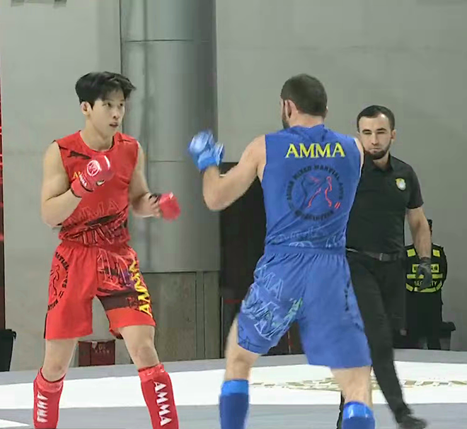 Choi Eun-seok of the Korea MMA General Association is facing Hurshezoda Behrus of Tajikistan in the men's modern 71kg of the 3rd Asian MMA Championship in January 2026. Choi Eun-suk won the bronze medal and Behrus won the silver medal. Mixed martial arts is an official event at the 20th Asian Summer Games in Aichi, Japan. Photo = AMMA