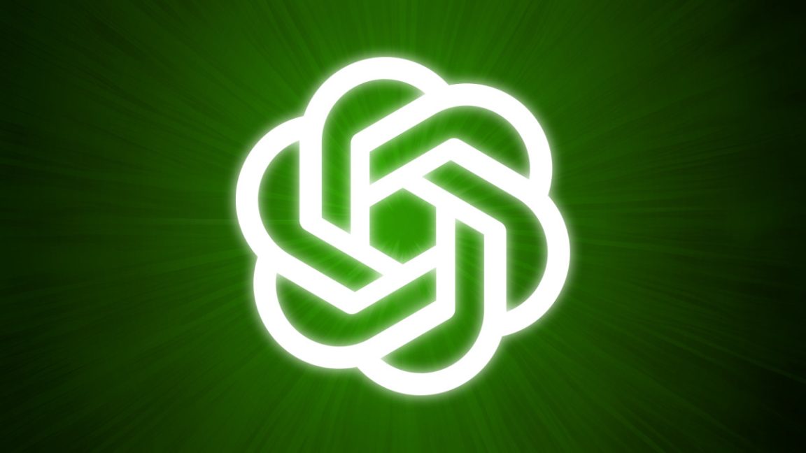 An OpenAI logo over a green background.