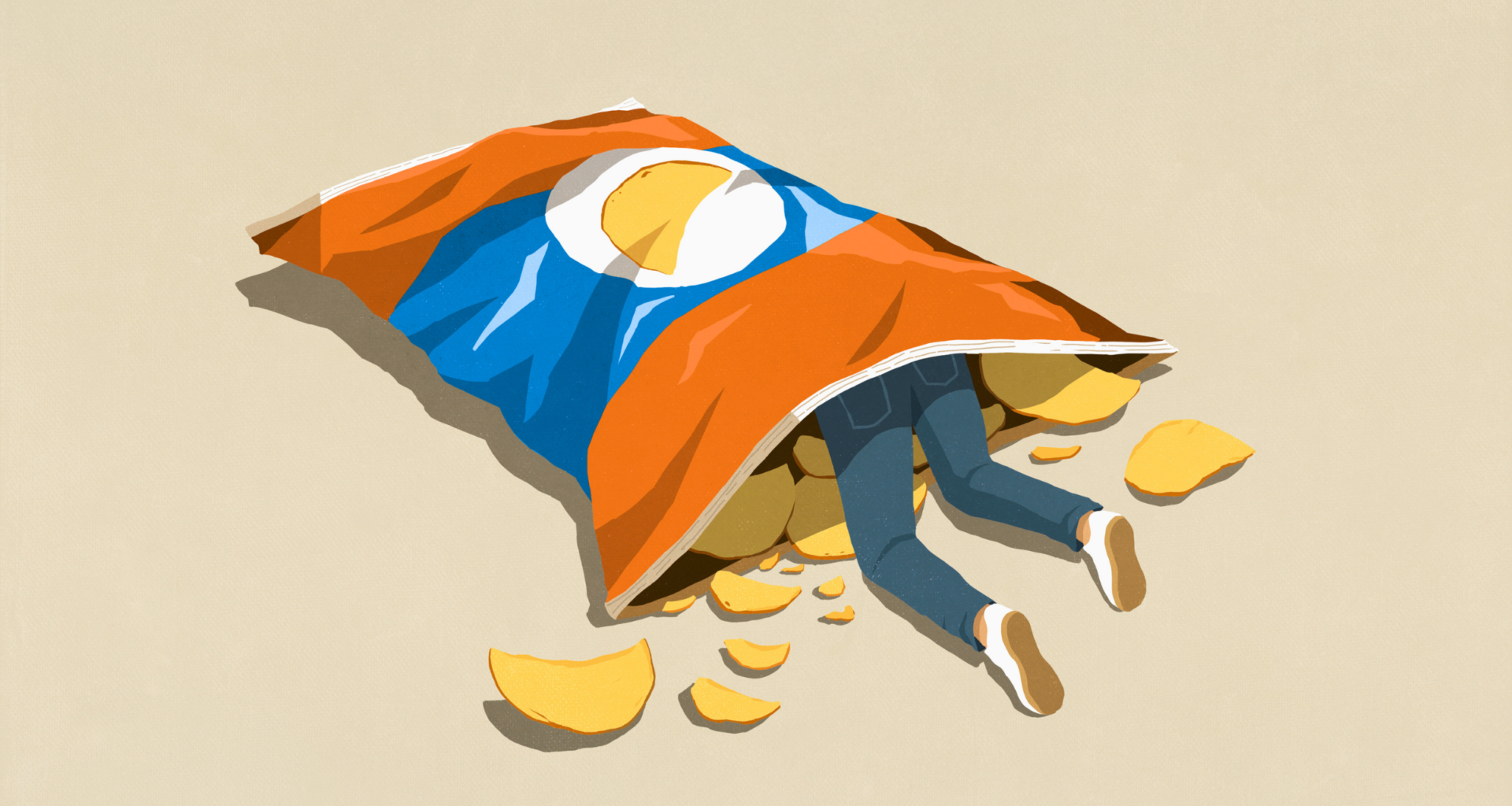 Person inside large potato chip bag