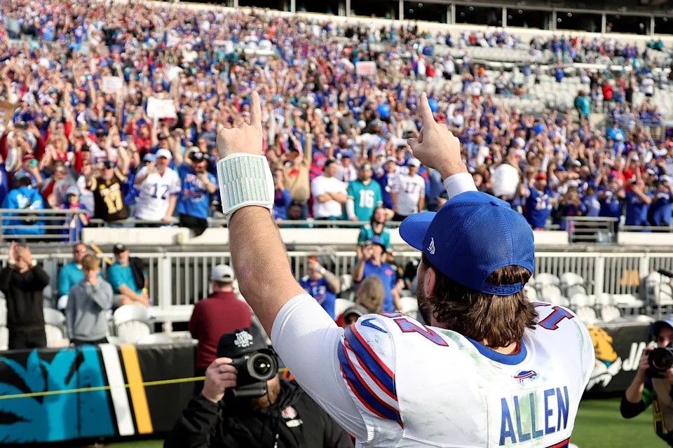 Josh Allen showing love to Bills Mafia. (Megan Briggs/Getty Images)
