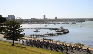 view of the peloton competing during the 1st Geelong Classic 2024, Women's Elite a 50km one day race on January 24, 2024 in Geelong, Australia. (Photo by Tim de Waele/Getty Images)