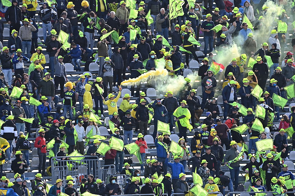 Crowd in Valentino Rossi's colours at a MotoGP race