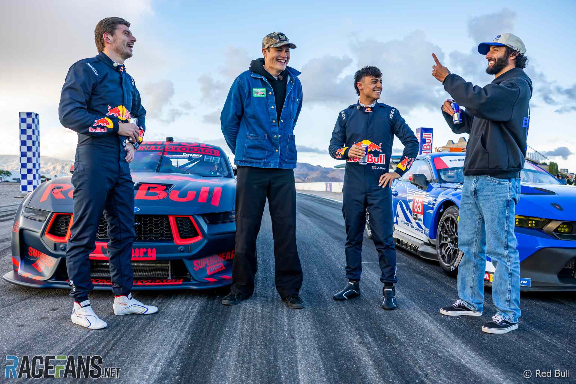 Max Verstappen, Jeremiah Burton, Arvid Lindblad, Daniel Ricciardo, Las Vegas, 2025