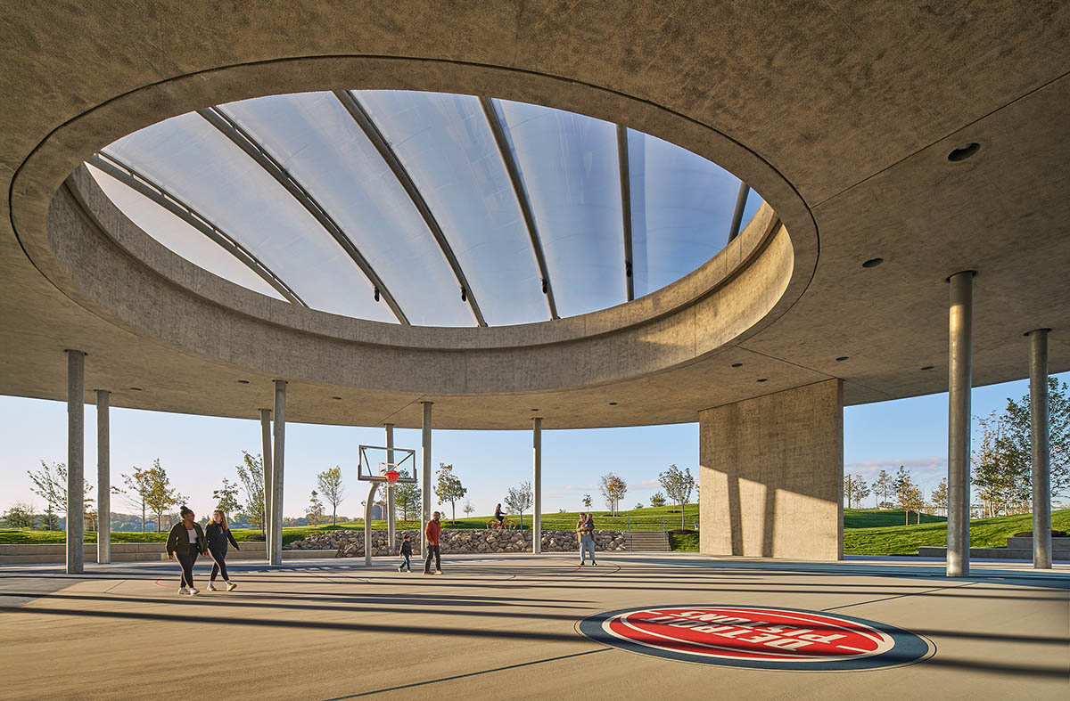 Adjaye Associates creates a pavilion-like basketball court for Detroit