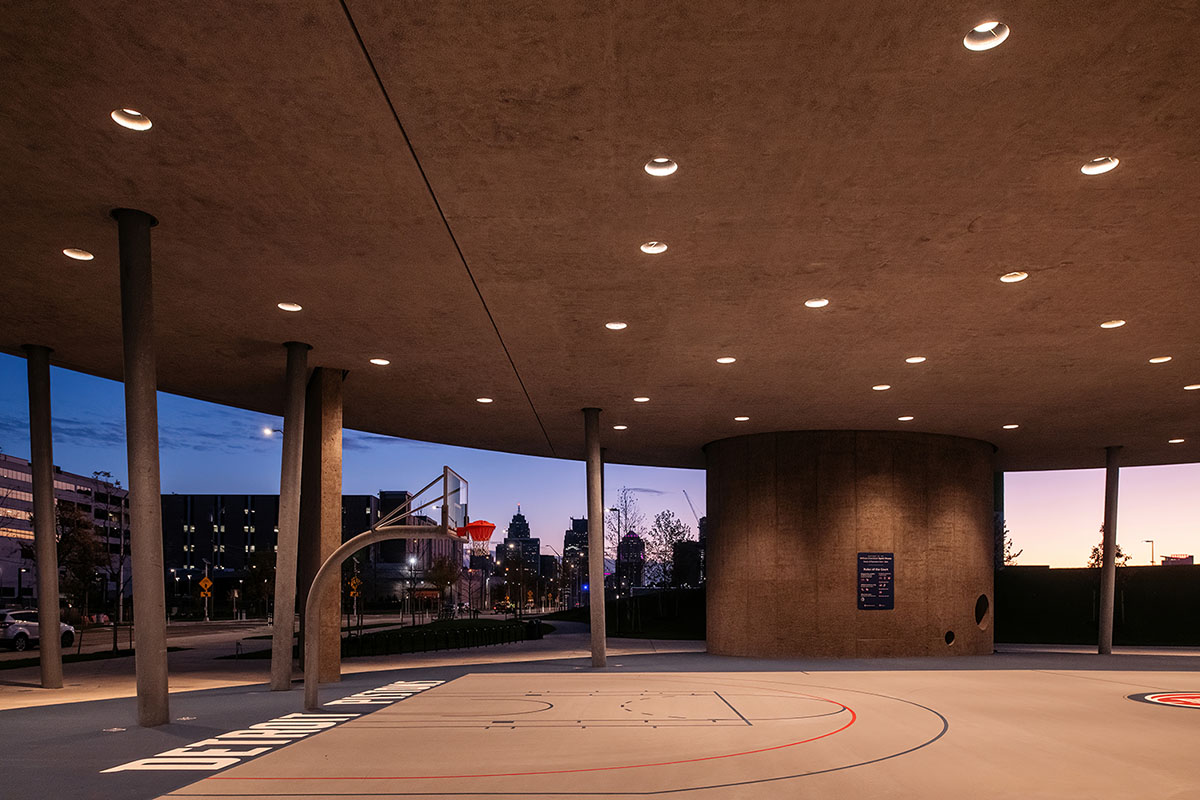 Adjaye Associates creates a pavilion-like basketball court for Detroit