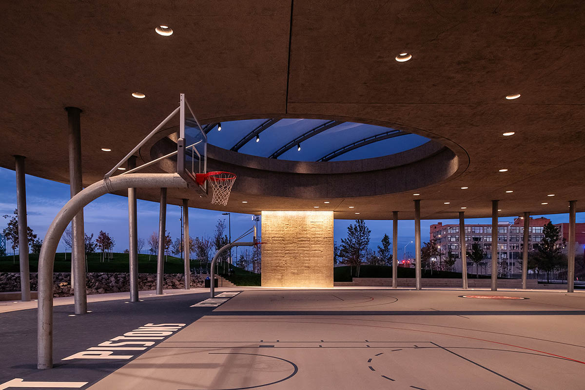 Adjaye Associates creates a pavilion-like basketball court for Detroit