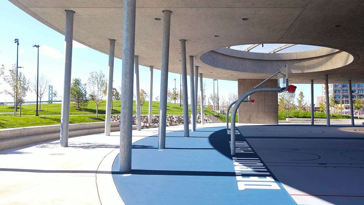 Adjaye Associates creates a pavilion-like basketball court for Detroit