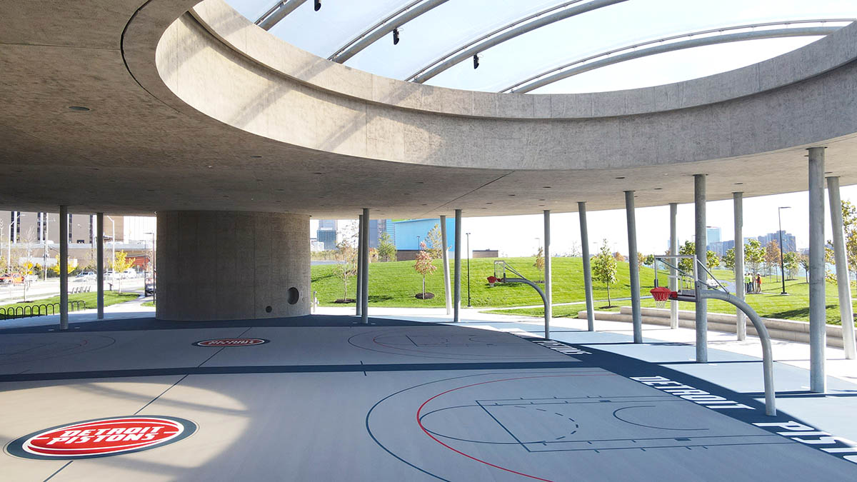 Adjaye Associates creates a pavilion-like basketball court for Detroit