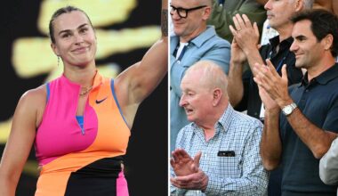 Aryna Sabalenka was in action in front of Roger Federer and Rod Laver on Sunday in Melbourne.